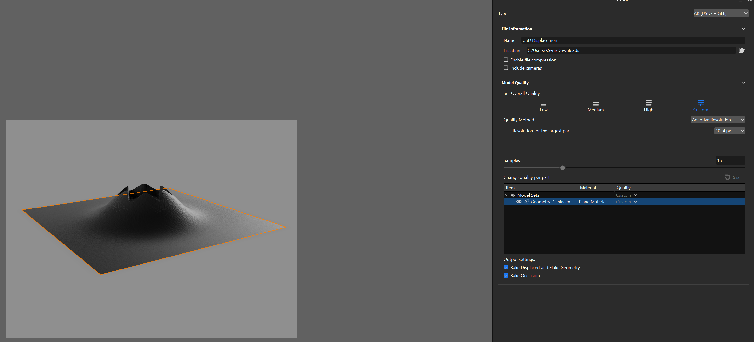 Displacement in AR, Web Viewer and USDz