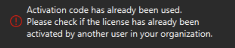 Error: "Activation code has already been used" when activating a ...